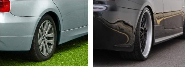 The wheel on the left has a high offset versus the one on the right has a low offset